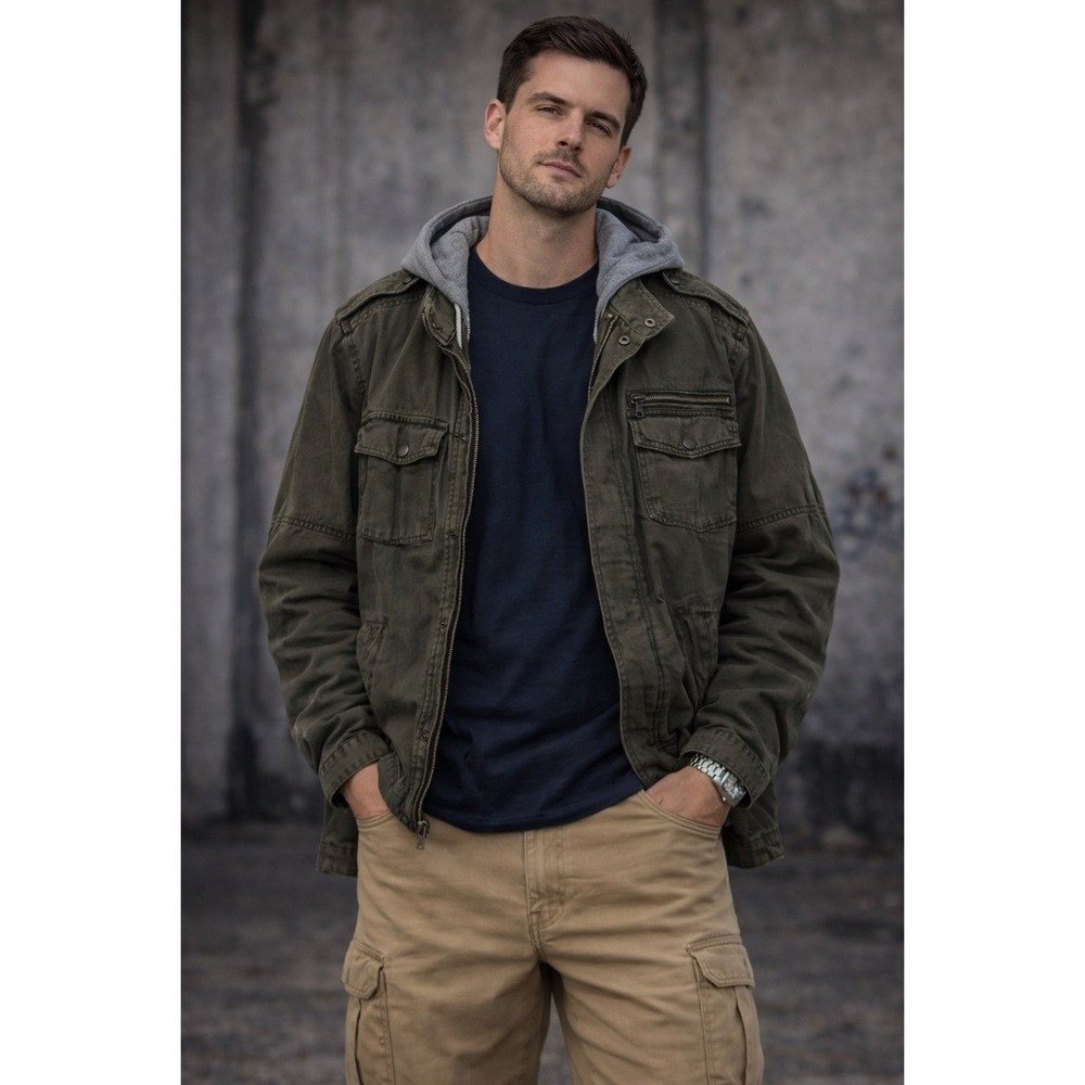 Levi's Olive Green Utility Work Wear Jacket with hood (XLarge)